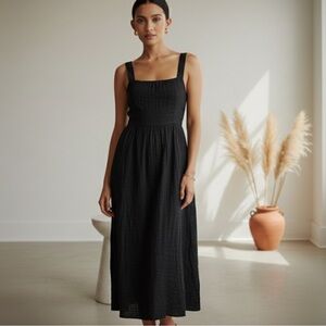 Albaray Cotton Gauze Sleeveless Square Neck Black Maxi Dress Size 16